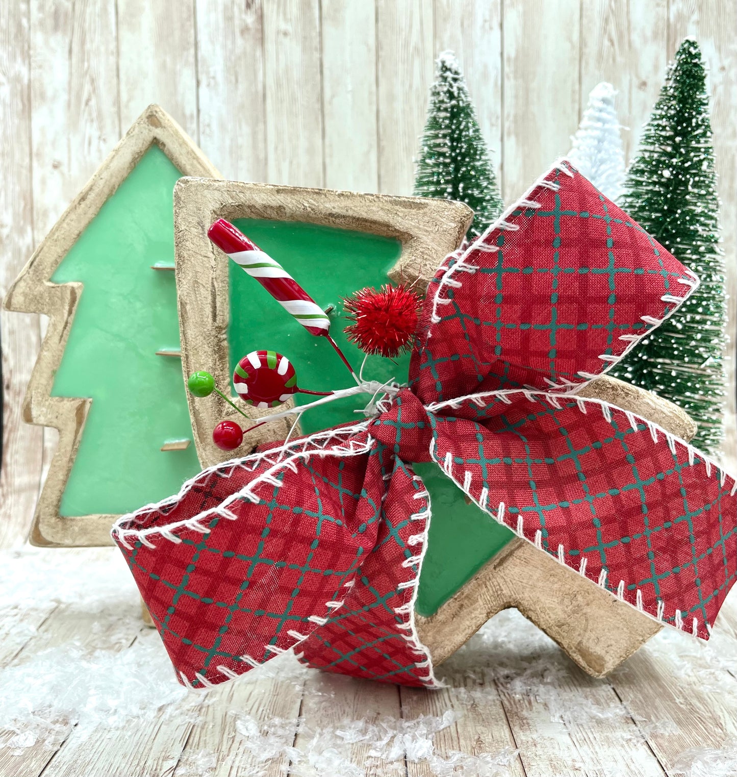 Rustic White Christmas tree dough bowl candle